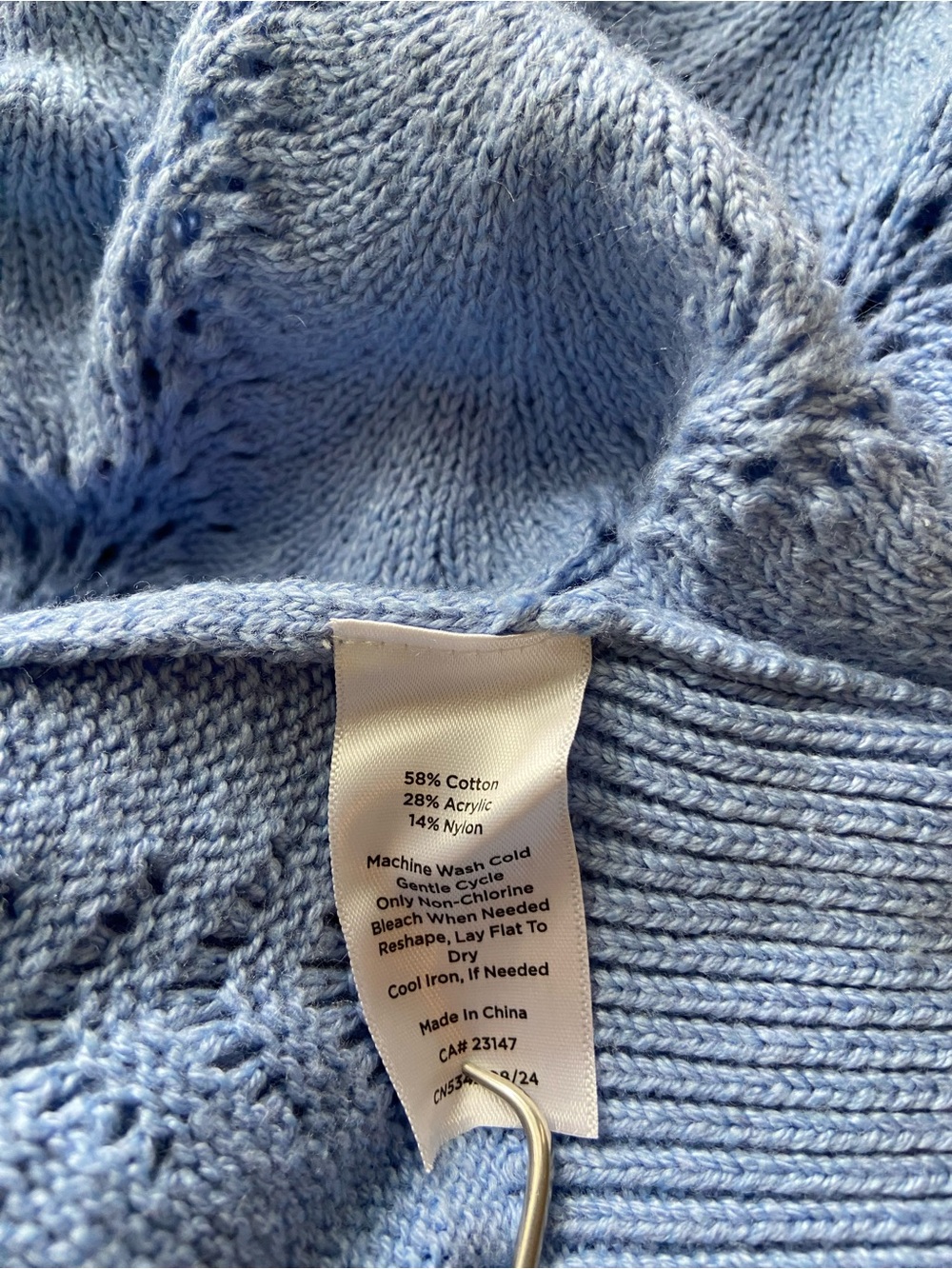 Talbots Sky Blue Ruffle-Neck Openwork Knit Sweater - Picture 8 of 8
